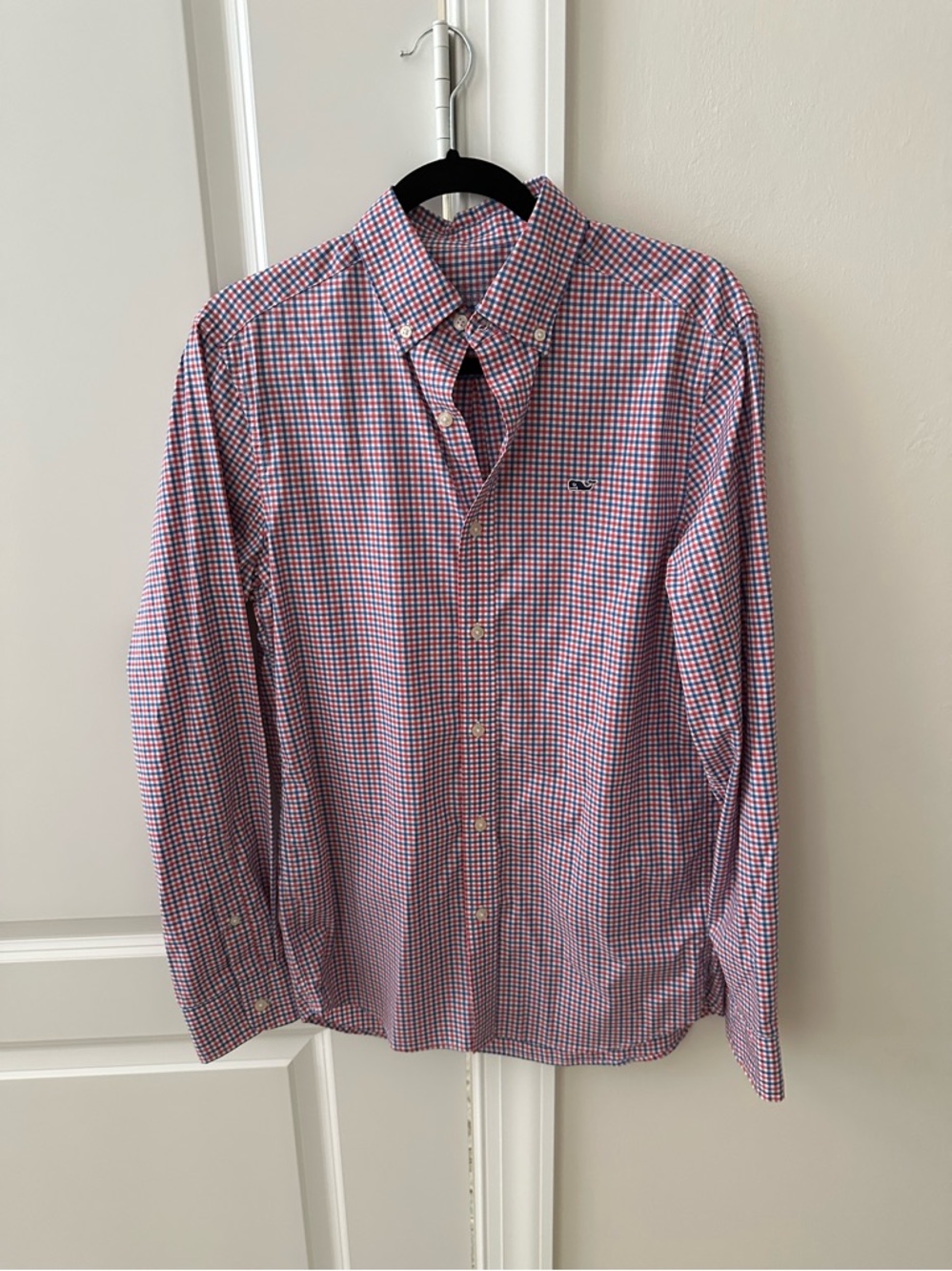 Vineyard Vines Men's Red and Blue Check Button-Down Shirt